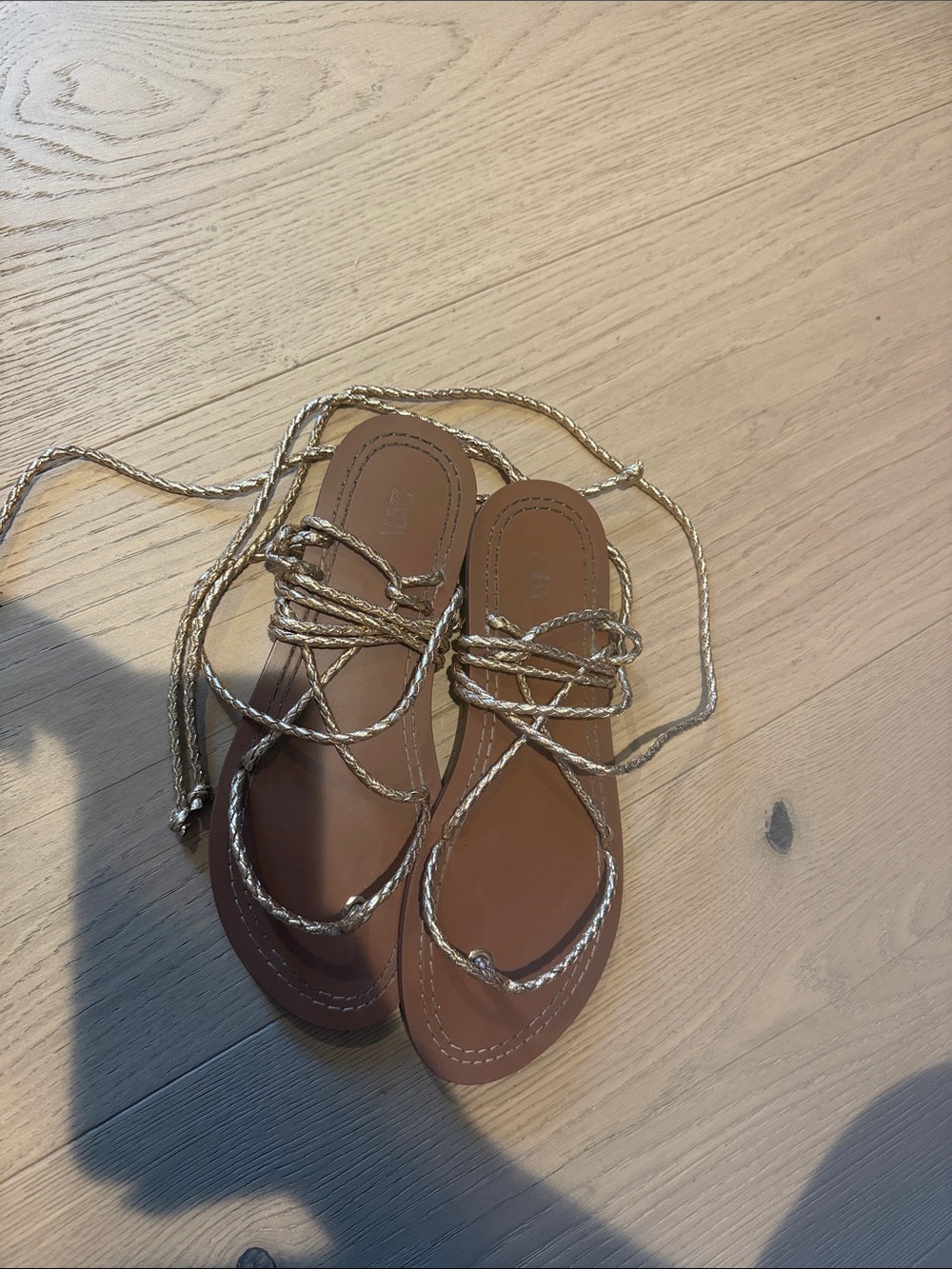 Women’s Brown  Sandals with Gold Braided Straps